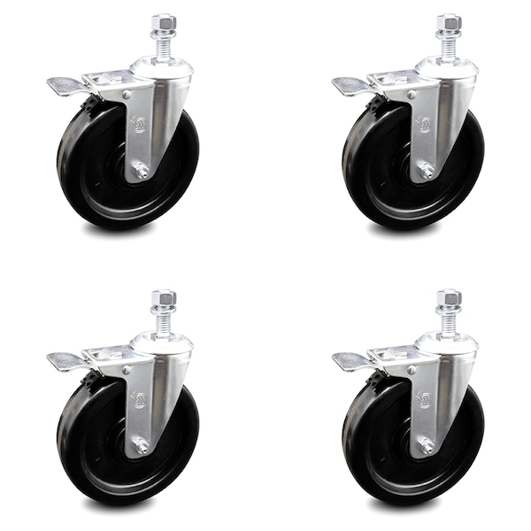 Service Caster 6 Inch Phenolic Swivel 1/2 Inch Threaded Stem Caster Set with Total Lock Brake SCC SCC-TSTTL20S615-PHR-121315-4 - main